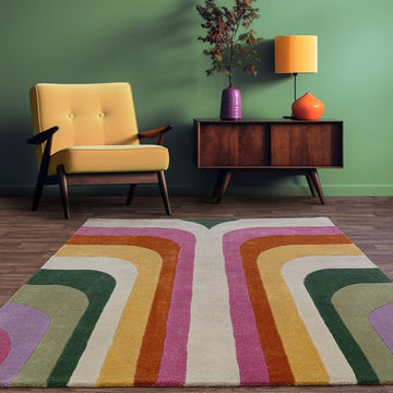 Romy 01 Retro Modern Abstract Hand-Woven Soft Wool-Feel Eco Fibre Rainbow Pink/Multicolour Rug-Asiatic Carpets-Rug Love - The Most Loved Rug Store